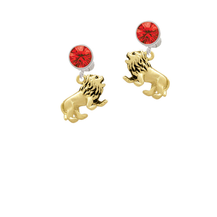 Gold Tone 3-D Lion Crystal Clip On Earrings Image 4