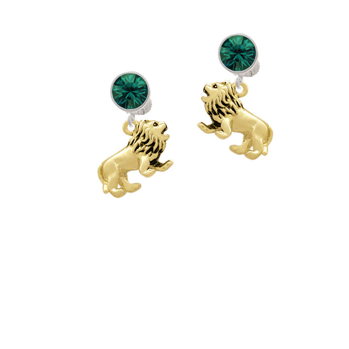 Gold Tone 3-D Lion Crystal Clip On Earrings Image 6