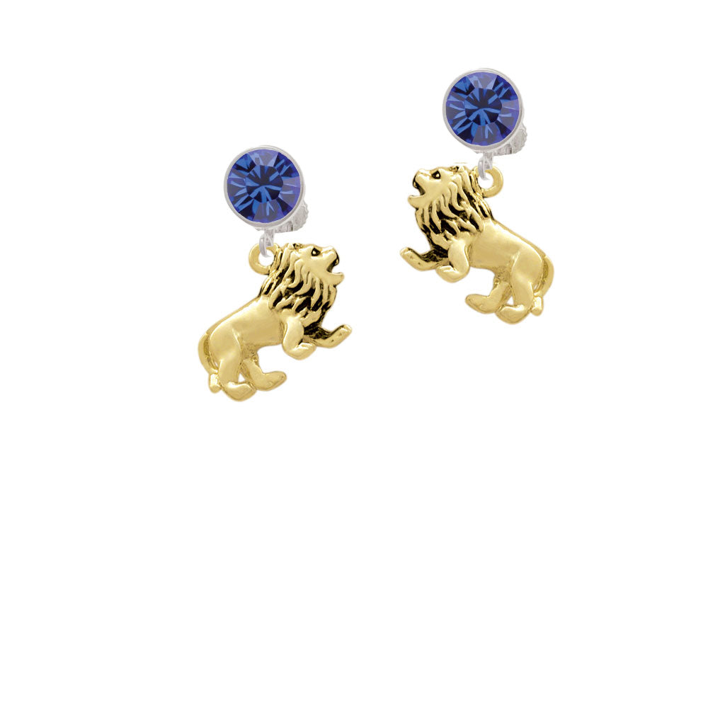 Gold Tone 3-D Lion Crystal Clip On Earrings Image 7