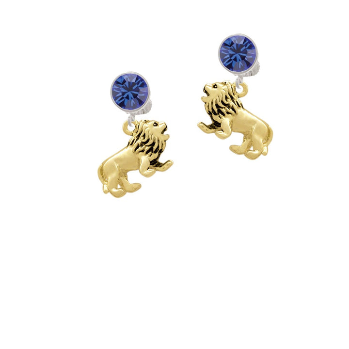 Gold Tone 3-D Lion Crystal Clip On Earrings Image 1