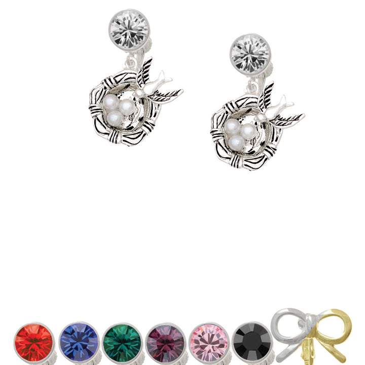 Birds Nest with Eggs Crystal Clip On Earrings Image 1