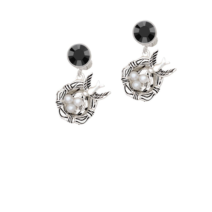 Birds Nest with Eggs Crystal Clip On Earrings Image 3