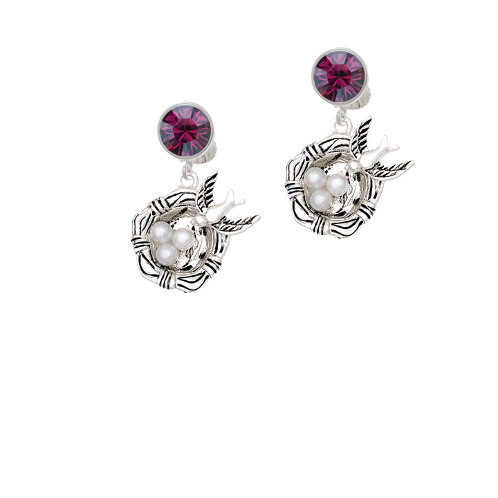 Birds Nest with Eggs Crystal Clip On Earrings Image 8