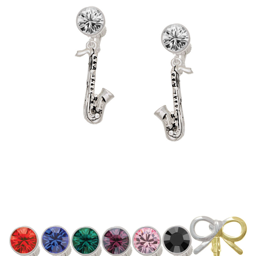 Saxophone Crystal Clip On Earrings Image 1