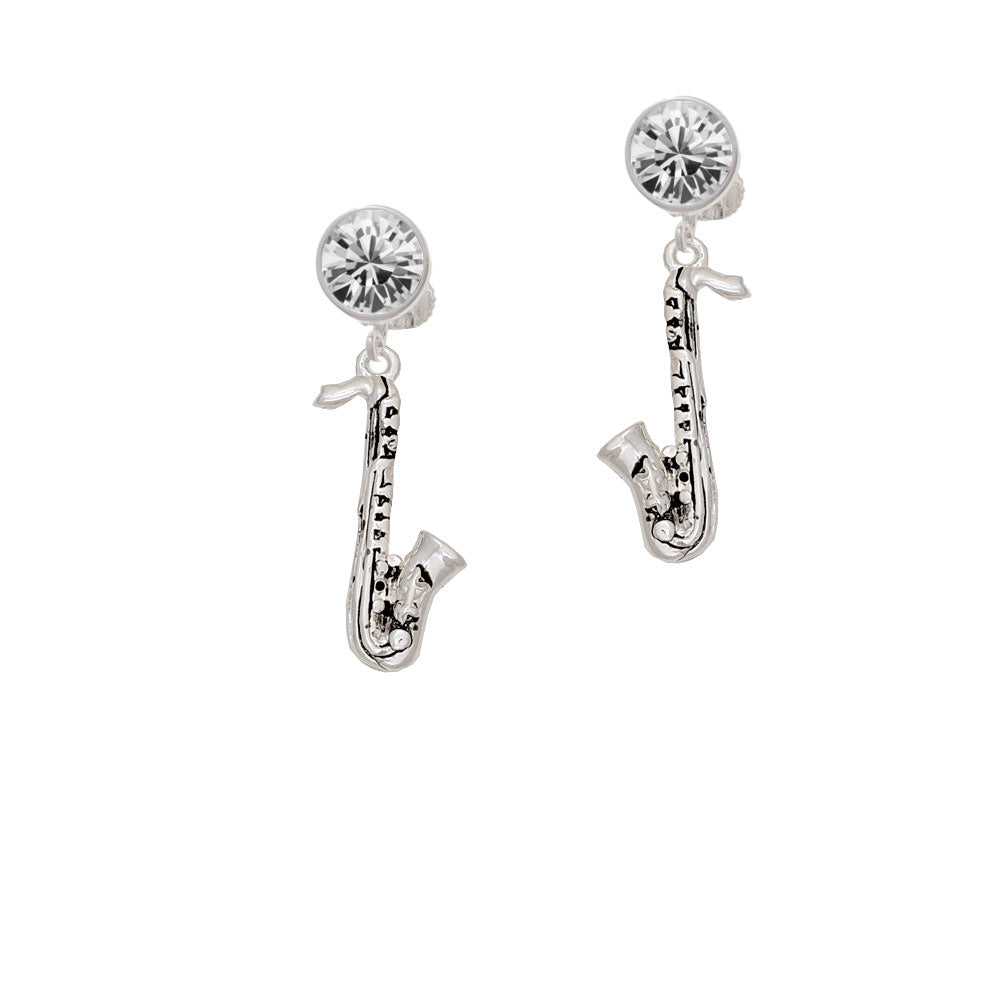 Saxophone Crystal Clip On Earrings Image 2