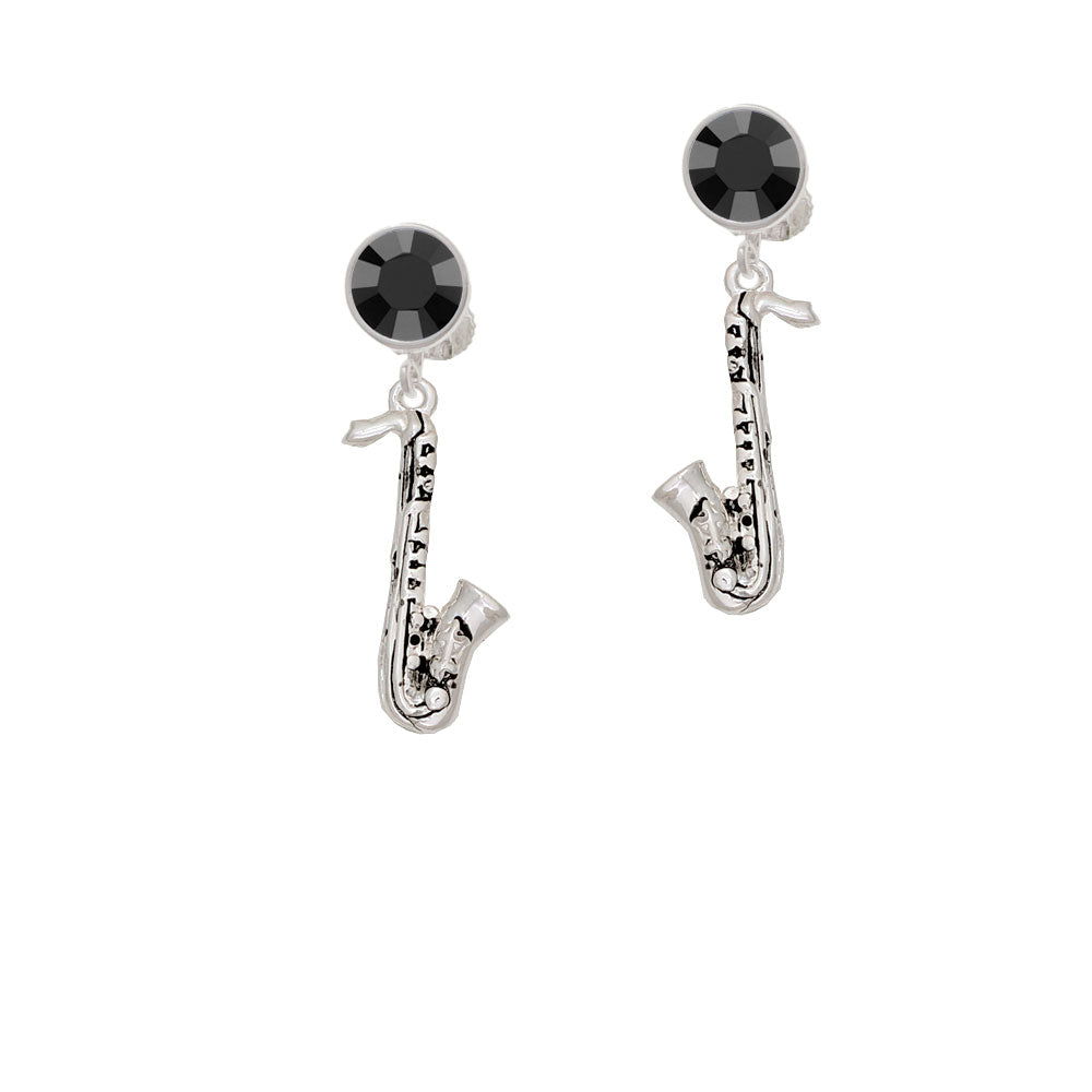 Saxophone Crystal Clip On Earrings Image 3