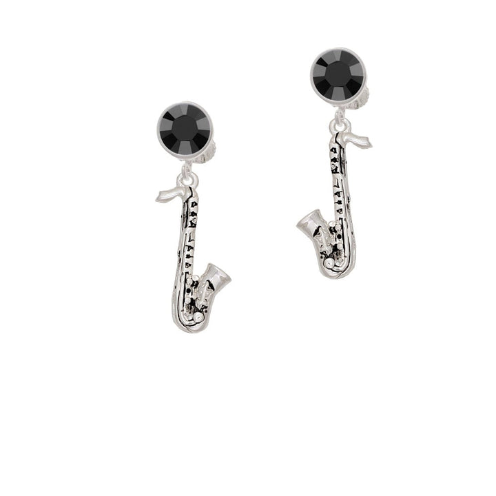 Saxophone Crystal Clip On Earrings Image 1