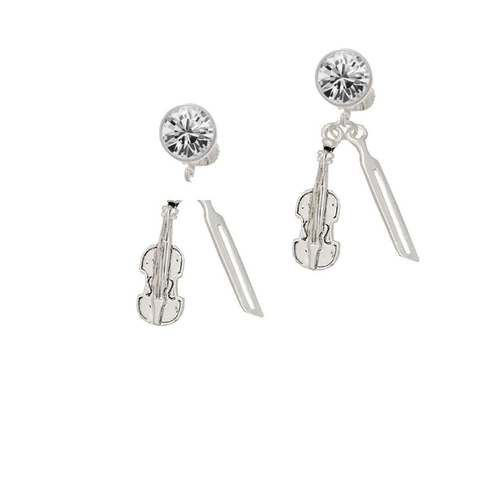 Violin and Bow Crystal Clip On Earrings Image 2