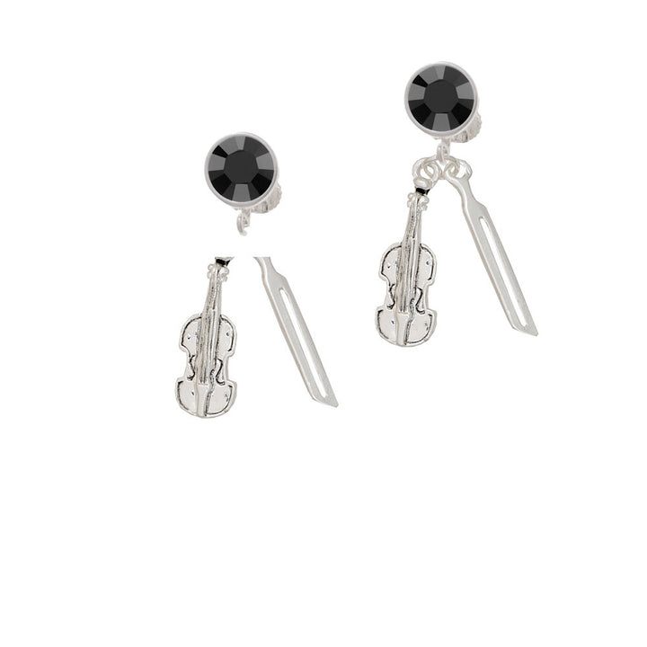 Violin and Bow Crystal Clip On Earrings Image 3