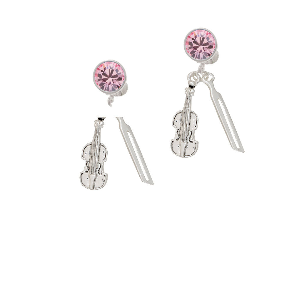 Violin and Bow Crystal Clip On Earrings Image 4