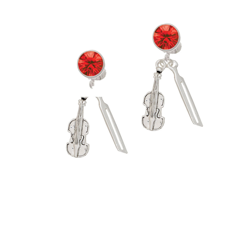 Violin and Bow Crystal Clip On Earrings Image 4