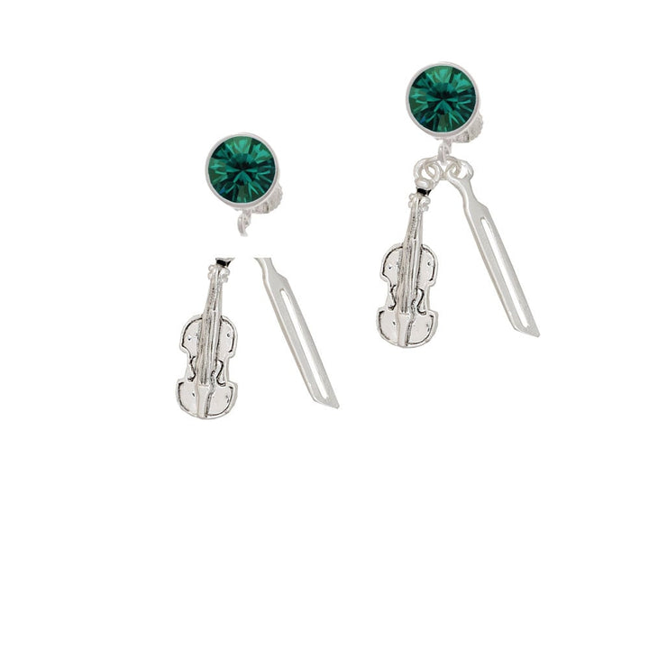 Violin and Bow Crystal Clip On Earrings Image 6