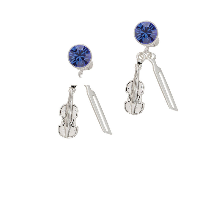 Violin and Bow Crystal Clip On Earrings Image 7