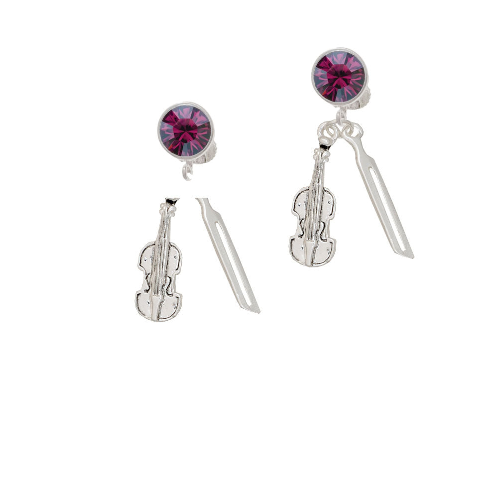 Violin and Bow Crystal Clip On Earrings Image 8