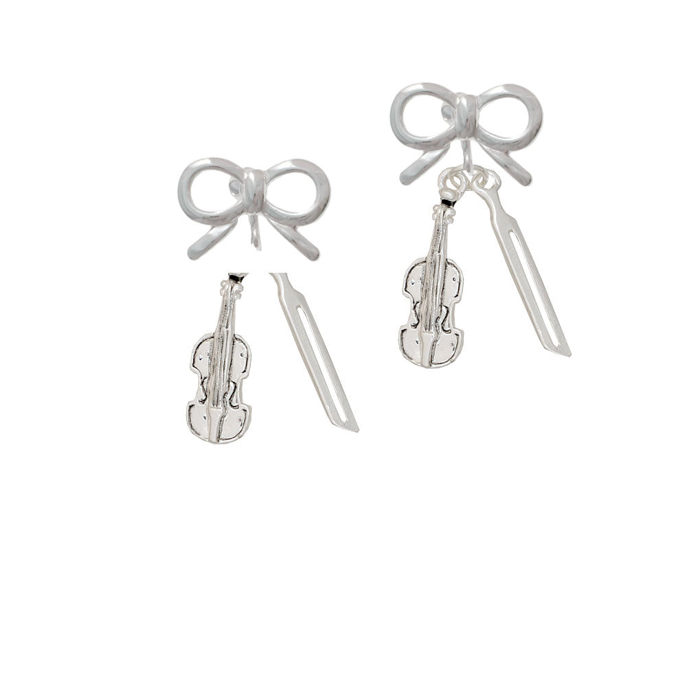 Violin and Bow Crystal Clip On Earrings Image 9