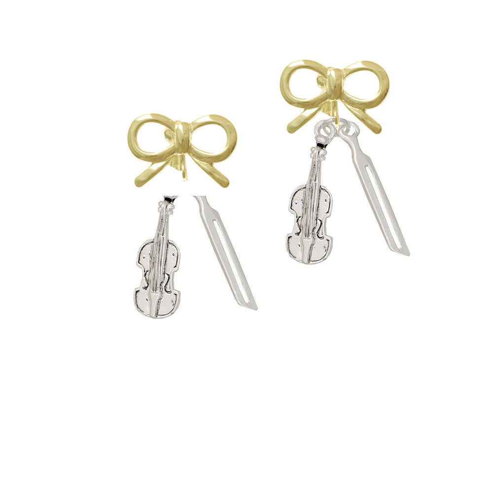 Violin and Bow Crystal Clip On Earrings Image 10