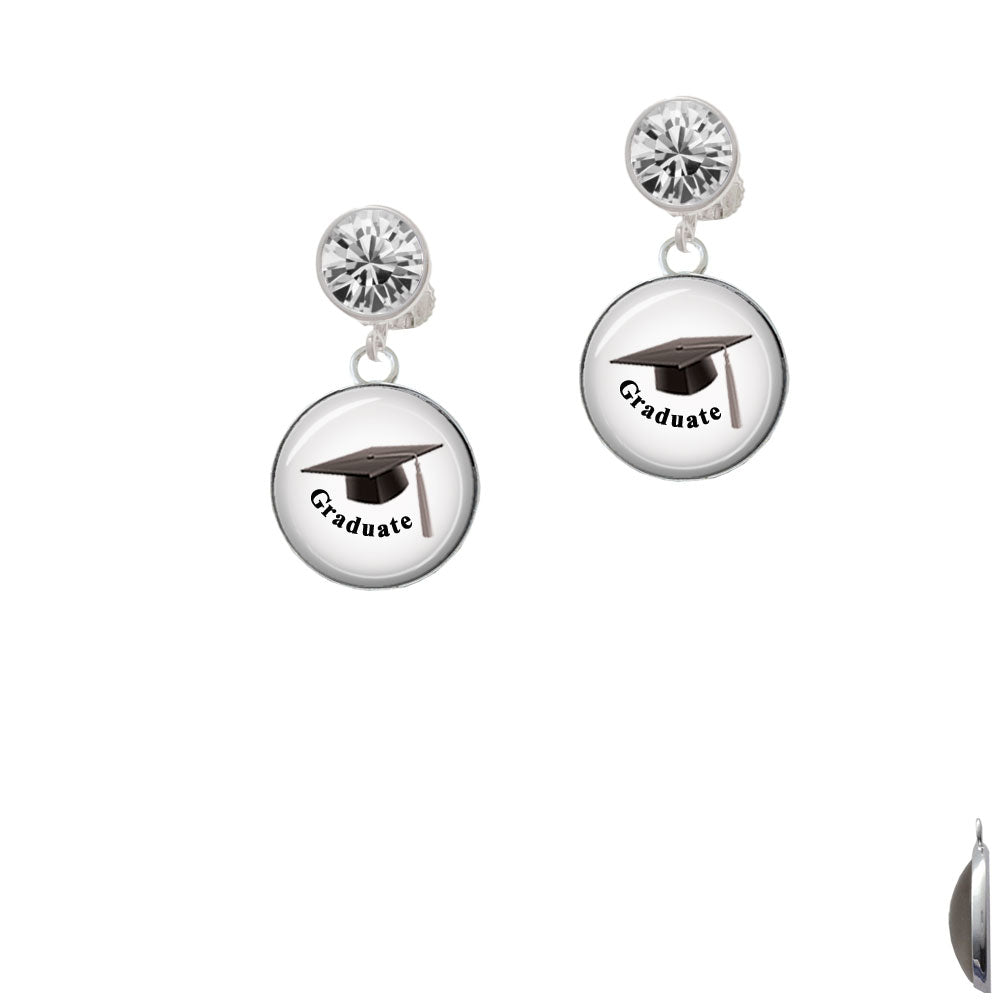 Domed Graduate with Hat Crystal Clip On Earrings Image 2