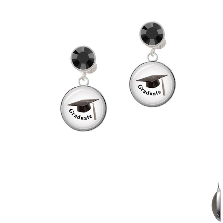 Domed Graduate with Hat Crystal Clip On Earrings Image 3