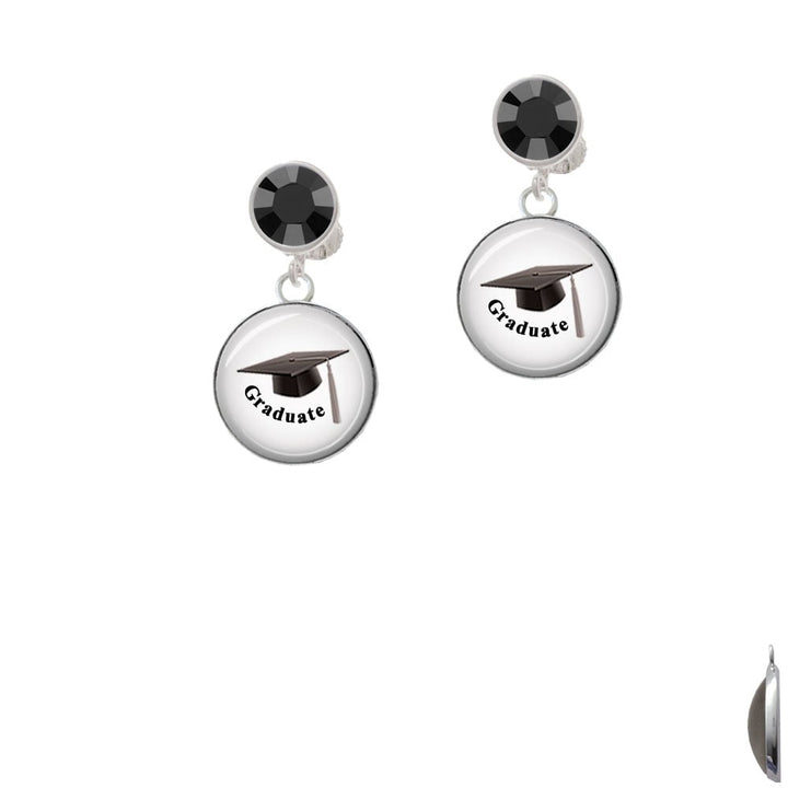 Domed Graduate with Hat Crystal Clip On Earrings Image 1