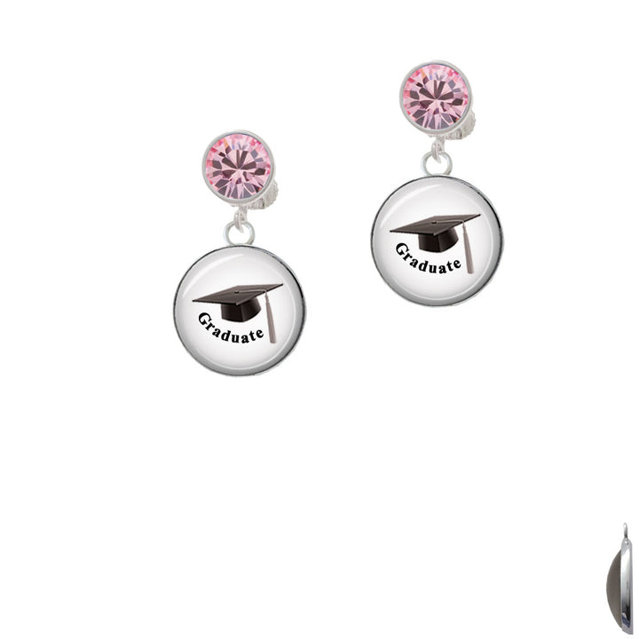 Domed Graduate with Hat Crystal Clip On Earrings Image 4