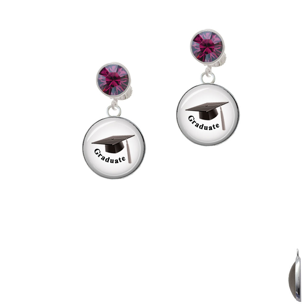 Domed Graduate with Hat Crystal Clip On Earrings Image 8