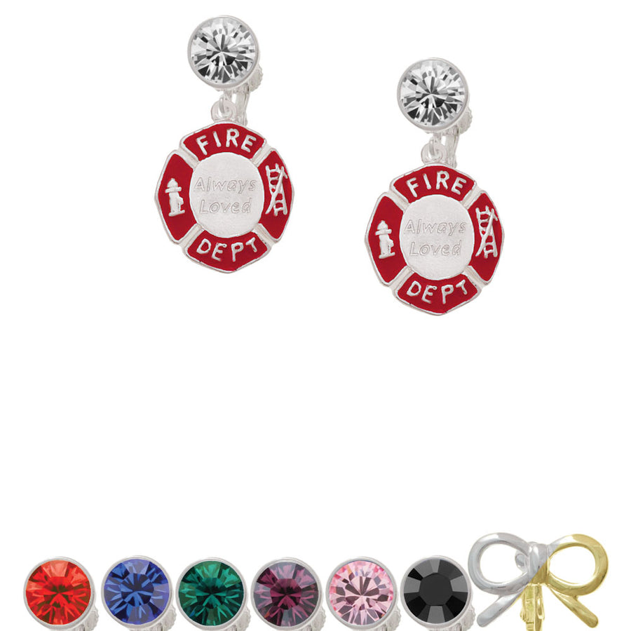 Always Loved Fire Department Shield Crystal Clip On Earrings Image 1