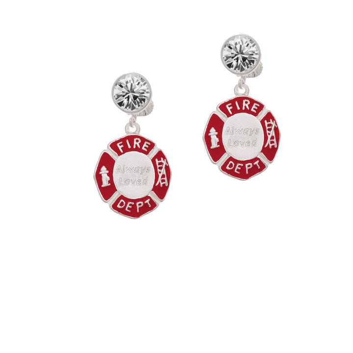 Always Loved Fire Department Shield Crystal Clip On Earrings Image 2