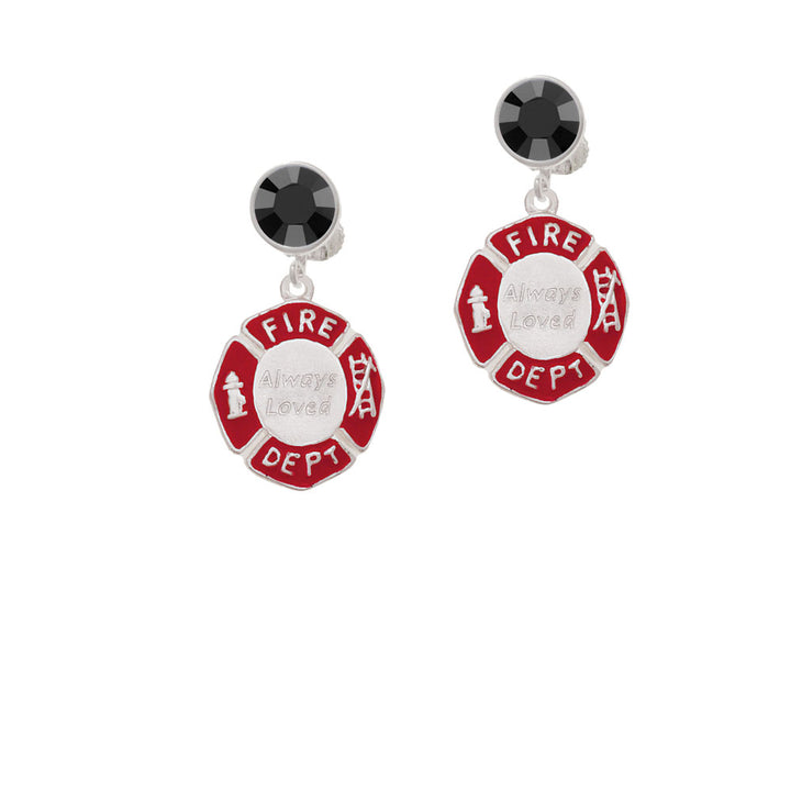 Always Loved Fire Department Shield Crystal Clip On Earrings Image 3