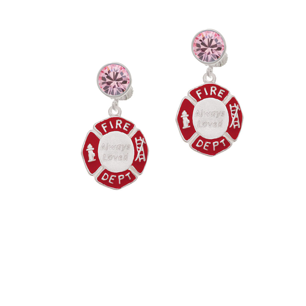 Always Loved Fire Department Shield Crystal Clip On Earrings Image 4