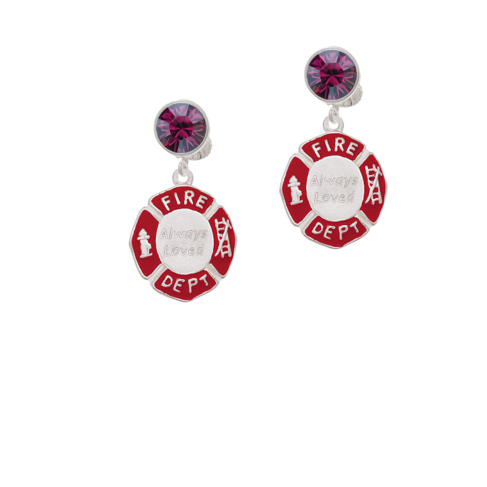 Always Loved Fire Department Shield Crystal Clip On Earrings Image 8