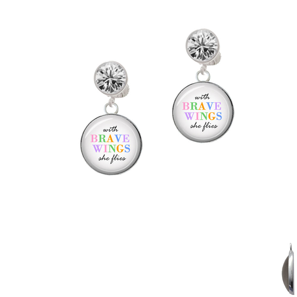 Domed Brave Wings Crystal Clip On Earrings Image 2