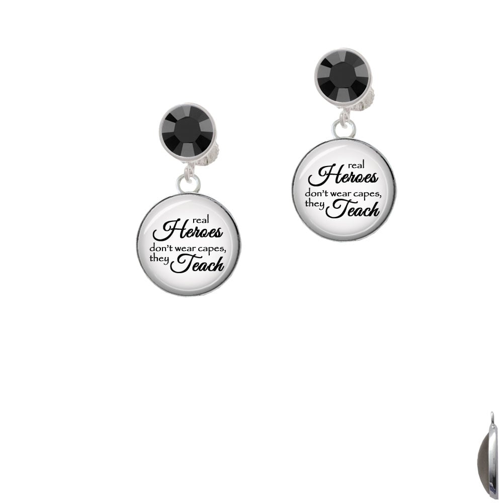 Domed Real Heroes Teach Crystal Clip On Earrings Image 1