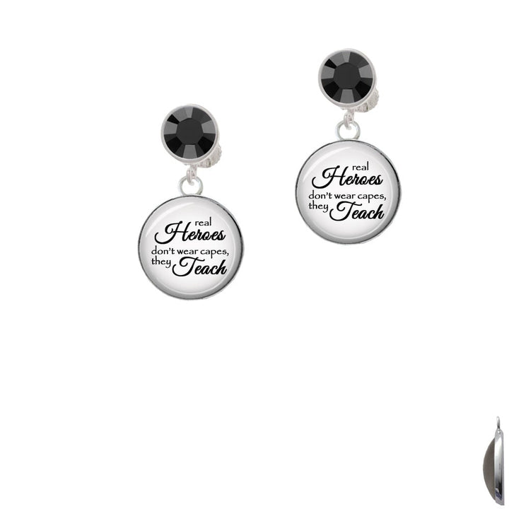 Domed Real Heroes Teach Crystal Clip On Earrings Image 1