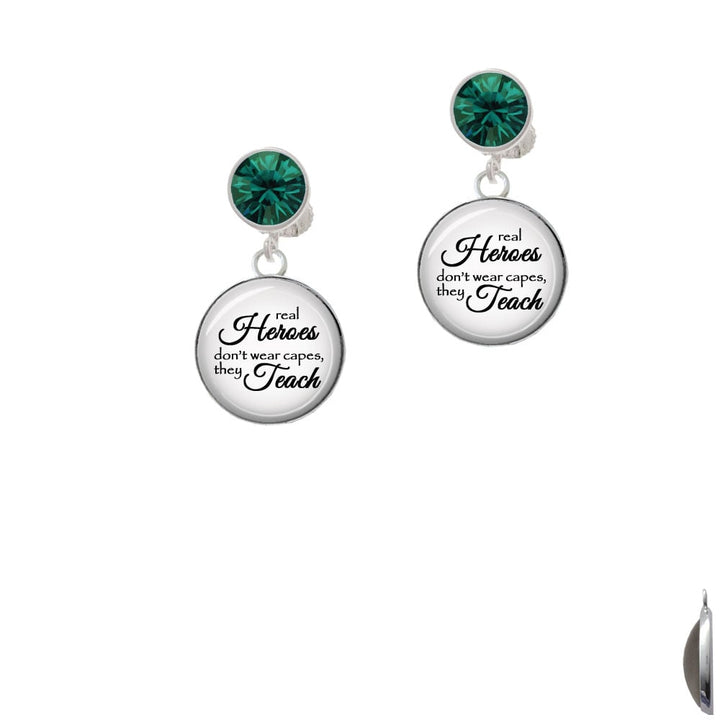 Domed Real Heroes Teach Crystal Clip On Earrings Image 1