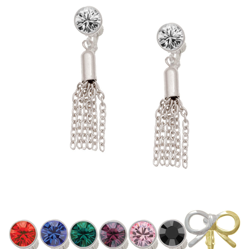 Small Tassel Crystal Clip On Earrings Image 1