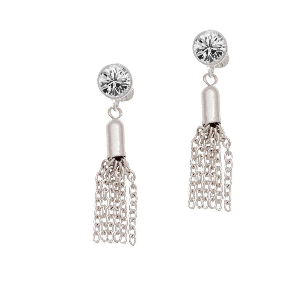 Small Tassel Crystal Clip On Earrings Image 2