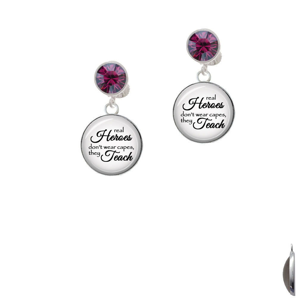 Domed Real Heroes Teach Crystal Clip On Earrings Image 8