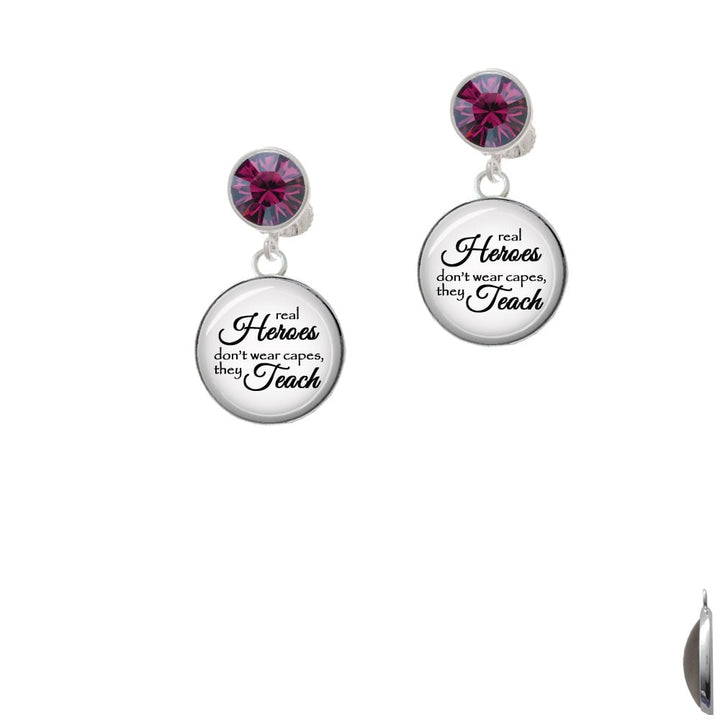 Domed Real Heroes Teach Crystal Clip On Earrings Image 1