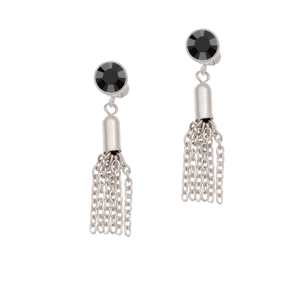 Small Tassel Crystal Clip On Earrings Image 3