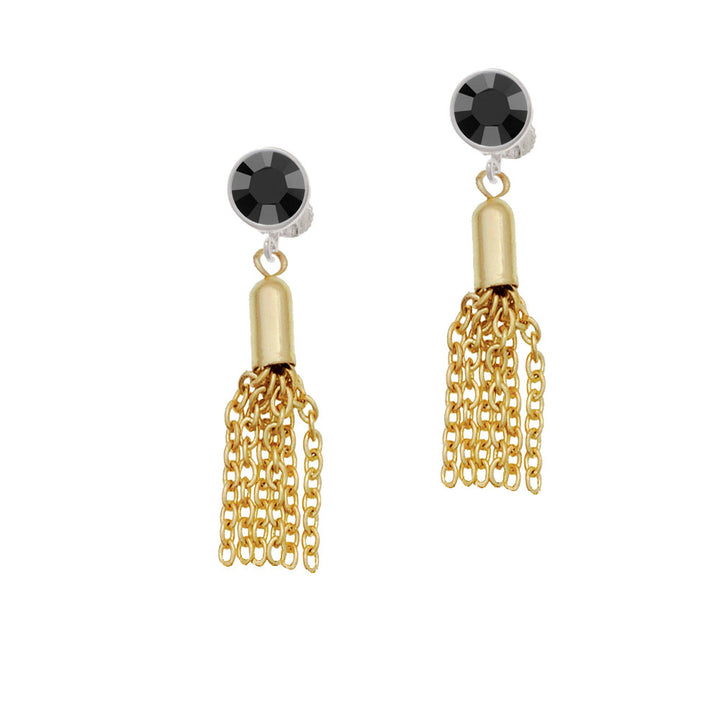 Small Gold Tone Tassel Crystal Clip On Earrings Image 3