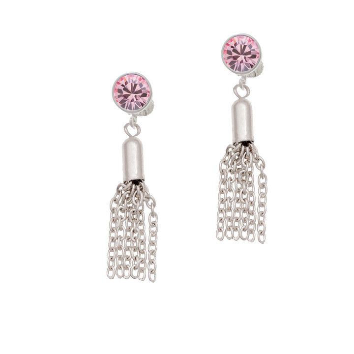 Small Tassel Crystal Clip On Earrings Image 4