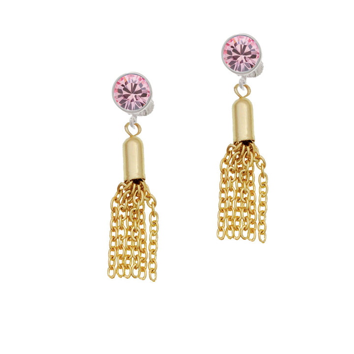 Small Gold Tone Tassel Crystal Clip On Earrings Image 4