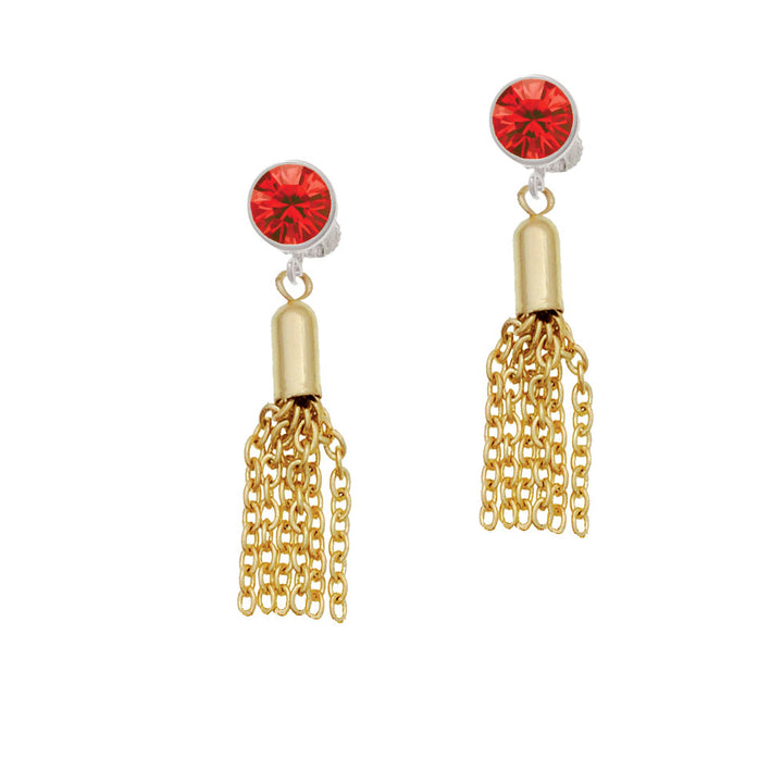 Small Gold Tone Tassel Crystal Clip On Earrings Image 4