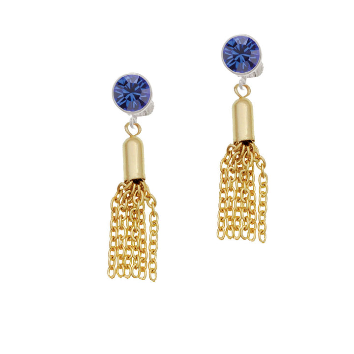 Small Gold Tone Tassel Crystal Clip On Earrings Image 7