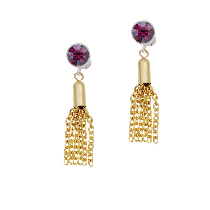 Small Gold Tone Tassel Crystal Clip On Earrings Image 8