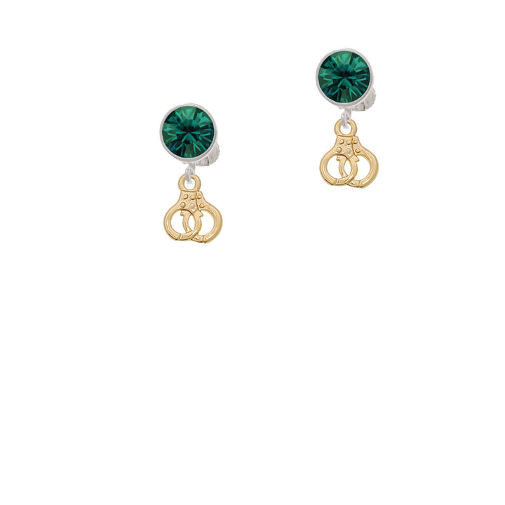 Mini Gold Tone Handcuffs Crystal Clip On Earrings Image 6