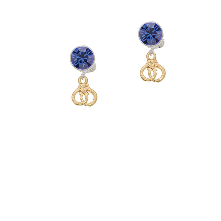 Mini Gold Tone Handcuffs Crystal Clip On Earrings Image 7