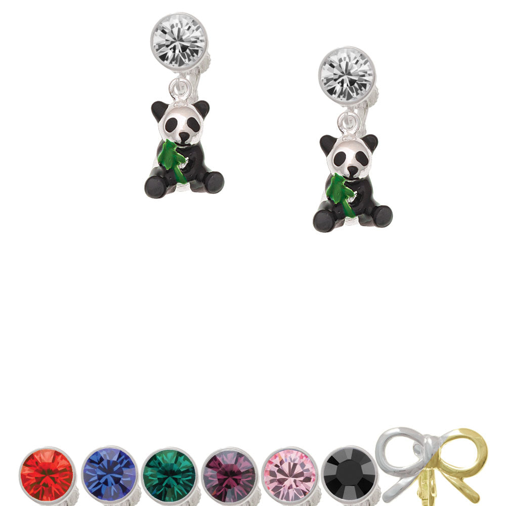 Enamel Sitting Panda Crystal Clip On Earrings Image 1