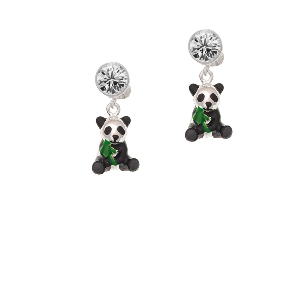 Enamel Sitting Panda Crystal Clip On Earrings Image 2