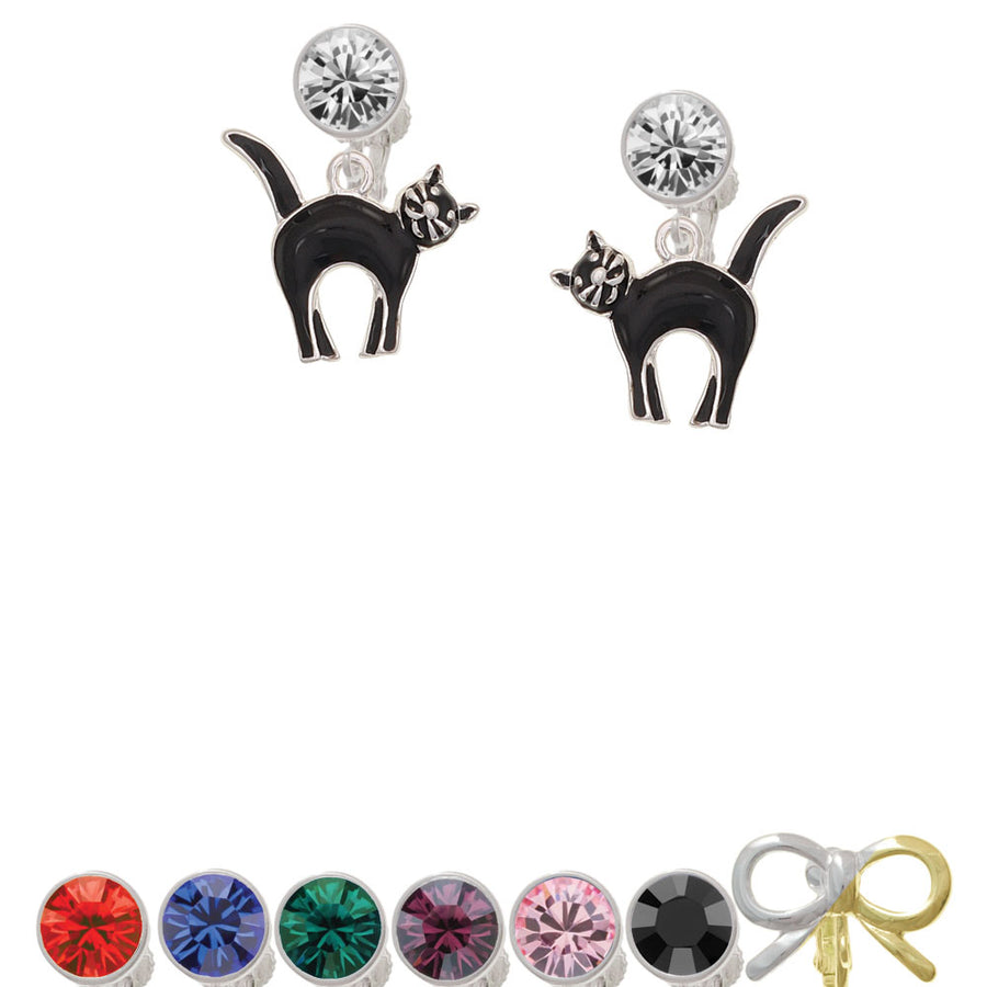 Black Standing Cat Crystal Clip On Earrings Image 1